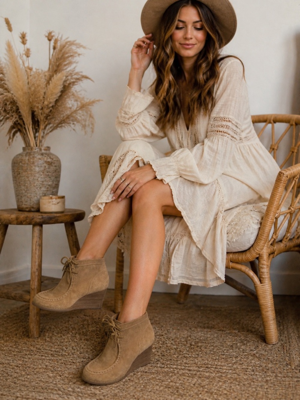 Lucky Brand Suede Wedge Ankle Booties Tan Lace Up  Size 9.5